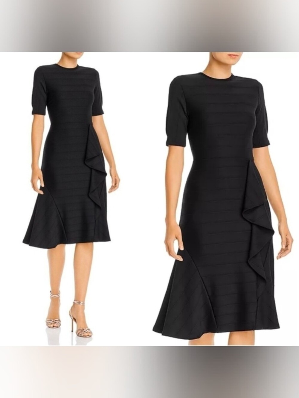 Shoshanna Belva Stretch Knit Crewneck Short-Sleeve A-Line Dress